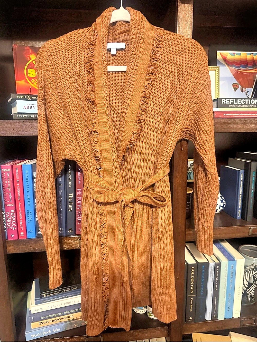 Belted Knit Cardigan in Brown Size Small Like New